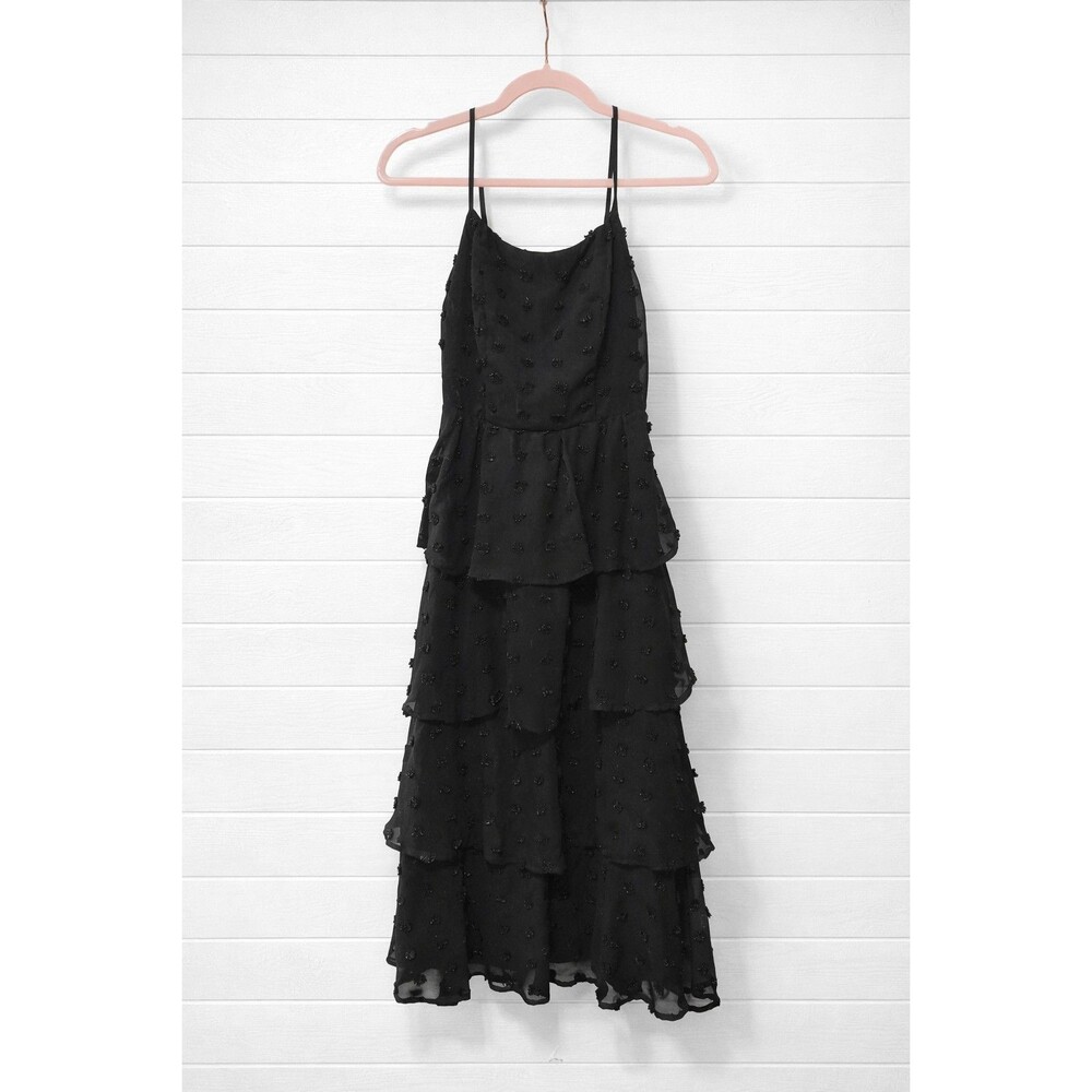 Mi Ami Black Tiered Polka Dot Spaghetti Strap Midi Dress XS - Picture 1 of 6